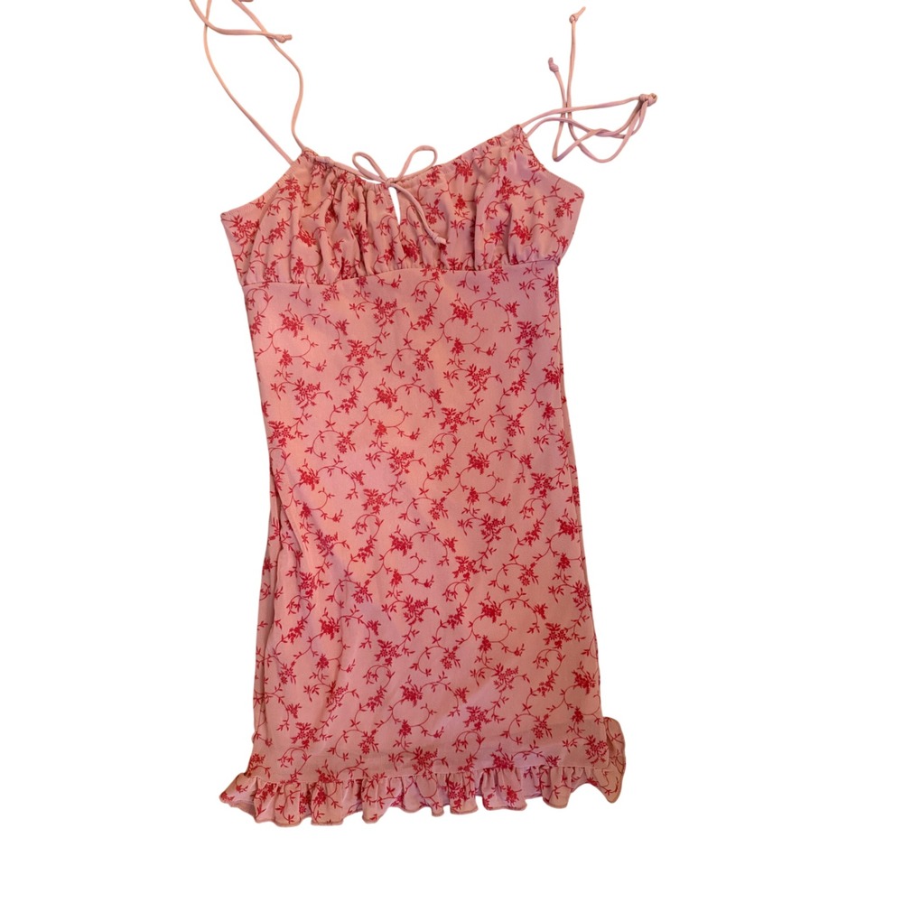 Urban Outfitters Motel Karie's Floral tie front mini dress pink size medium - Picture 2 of 3